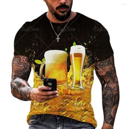 Men's T Shirts Breathable Shirt For Men Short Sleeve Loose O-Neck Tops Tees Oversized Streetwear Beer 3D Print Summer Polyester Clothing