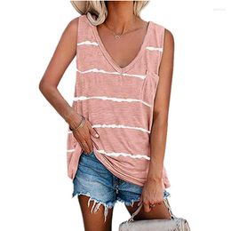 Women's Tanks Summer Casual Fashion Loose Printed Striped Vest Multi-color T-shirt V-neck Top