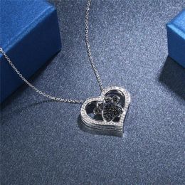 Pendant Necklaces Garilina Fashion Jewelry Heart Black And White Cubic Zirconia Silver Color Necklace For Women Wedding Love Gift AP2121