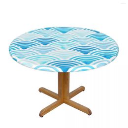 Table Cloth Modern Round Cover Stretch Tablecloth Blue Watercolor Circles Abstract Geometric Pattern Home Decorative