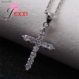 Shiny Silver Cross Rhinestone Pendant Necklace For Woman Sweet Simple Collar Girls Choker Femme Chain Jewellery Dropshipping L230704