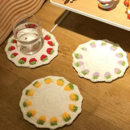 Table Mats Cute Fruits Strawberry Handmade Knitted Cup Mat Coffee Tea Mugs Pads Small Placemats Home Kitchen Decoration
