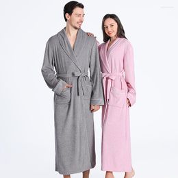 Women's Sleepwear Couple Robe Soft Terry Towel Kimono Bathrobe Gown Spring Autumn Long Nightgown Loungewear Casual Home Wear With Pocket