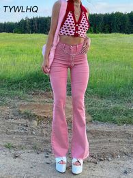 Women's Jeans Streetwear Y2k Flared Jeans Women High Waist 90S Fashion Pink Stretch Baggy Mom Jeans Wide Leg Pants Elegant Denim Trousers 230807
