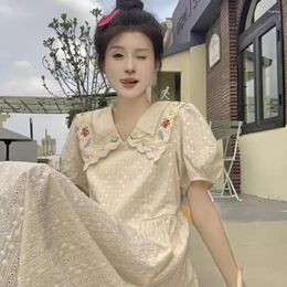 Party Dresses College Student French Style Flower Embroidery Dress Bubble Sleeve Turn Down Collar Sweet Lolita Birthday Club