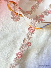 Chinese Products Yard 2.2cm Wide Pink Golden Beaded Embroidery Mesh Trim for Wedding Dress Fringe Collar Patches Applique Bra Decor Lace R230807