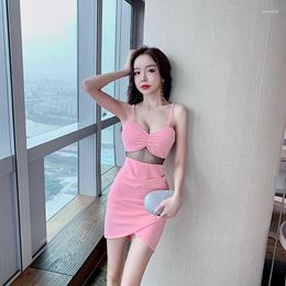 Casual Dresses ZC3181 2023 Summer Women Fashion Temperament Sexy Splicing Wrap Buttock Dress Female Wholesale