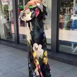 Casual Dresses Three Quarter Sleeve Women Dress Flower Print Women's A-line Maxi Colourful Hooded Ankle Length Relaxed Fit