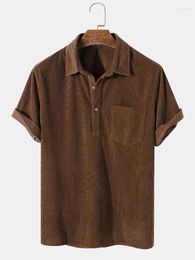 Men's Casual Shirts 2023 Summer European American Loose Simple Lapel Corduroy Short-sleeved Shirt Men Clothing