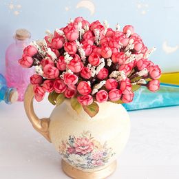 Decorative Flowers 15head Artificial Fake Buds Autumn Roses Bouquets Wreath Wedding For Home Decoration Indoor Garden Silk Flower DIY