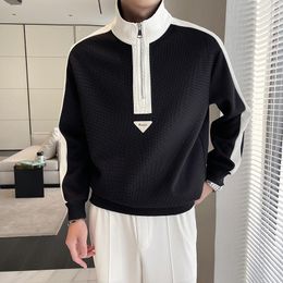 Men's Hoodies 2023 Spring Men's Sweatshirts Fashion Waffle Splice Pullover POLO Collar Casual Business Streetwear Men Clothing