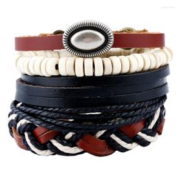 Strand Multilayer Black And White Leather Bracelet Vintage Charms 1 Set Men Jewelry Rock Rope Hand Chain Wristband