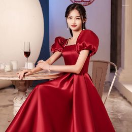 Ethnic Clothing Long Exquisite Beaded Banquet Dress Gown Chinese Evening Party Qiapo Sparkly Stylish Puff Sleeve Vestidos French Cheongsam
