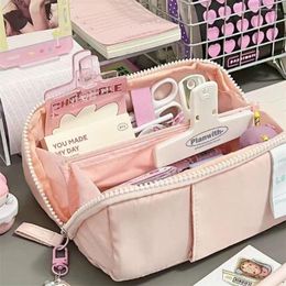 Solid Color Kawaii Pen Bag Cute Large Opening Pencil Case Capacity Stationery Storage Pouch Student Gift School Supplies