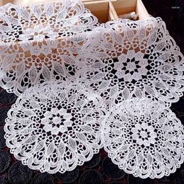 Table Mats 4pcs Round Hollow Lace Embroidery Plate Bowl Napkin Pad Fabric Placemat Mug Dining Coffee Tea Cup Mat Home Decor