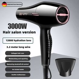 Hair Dryers Professional Salon Dryer 3000W HighPower Strong Wind Speed Dry Blue Light Ion Mute Home Styling Tool 230807
