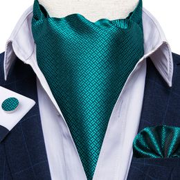 Neck Ties Teal Blue Solid Men Vintage Wedding Formal Cravat Ascot Pocket Square Set Paisley Floral Cheque Silk Necktie DiBanGu 230807
