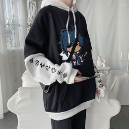 Men's Hoodies Anime Cartoon Kaeya Alberich Genshin Impact Funny Blue Graphic Printed Patchwork Clothes Long Sleeve Crewneck Sweatshirt