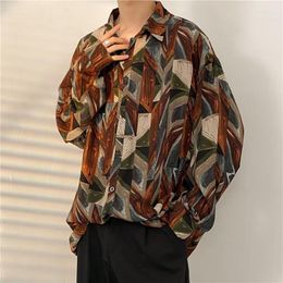 Men's Casual Shirts Vintage Clothes Loose Design Print Long Sleeve Shirt Geometric Splicing Plus Size Fall Ambience Aense Chic Menswear