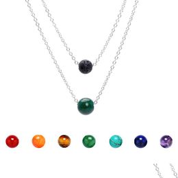 Pendant Necklaces New 8Mm Lava Rock And 10Mm 7 Color Chakra Stone Mti-Layered Sier Stainless Steel Chain For Women Fashion Jewelry Dro Dh8Cz