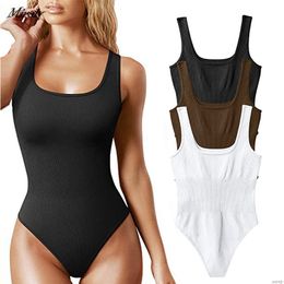 Women's Shapers Seamless Sculpting Bodysuit Shapewear Women Square Neck Tummy Control Thong Body Shaper Sexy Ribbed Tank Tops Slimming Jumpsuit 230807