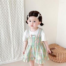 Clothing Sets Girls' Dress Suit 2023 Summer Baby Girls Clothes Korean Bowknot Top Colorful Princess 2PCS Girl
