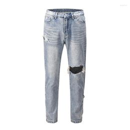 Men's Jeans Ankle Button Hole Washed For Men High Street Retro Stragith Casual Denim Trousers Oversize Hip Hop Baggy Ripped Jean