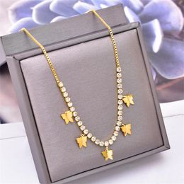 Pendant Necklaces 316L Stainless Steel Fashion Fine Jewellery Embed Zircon Butterfly Charms Chain Choker Necklace For Women