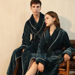 Women's Sleepwear Winter Plus Size 3XL Couple Robe Thick Flannel Long Kimono Bathrobe Gown Nightwear Loose Casual Coral Fleece Home Wear
