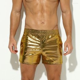 Men's Shorts Sexy Mens Leather-like Pants Bright Stripes And Elastic Trouser Catwalk Large Size GAY