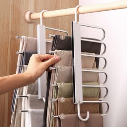 Hangers Foldable Pant Hanger Stainless Steel Portable Trouser Rack Wardrobe Closet Storage Organiser Household Save Space Clothes Holder