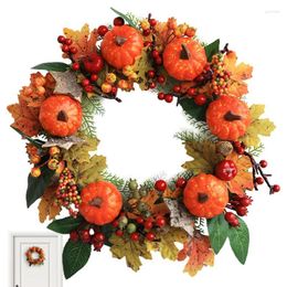 Decorative Flowers Autumn Wreath Harvest Pumpkin Maple Fall With Leaves Pumpkins Berries For Thanksgiving Halloween