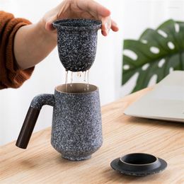 Cups Saucers Japanese Retro Simple Ceramic Creative Teacups Pottery Office Tea Water Separation Cup With Filter And Lid Household Drinkware