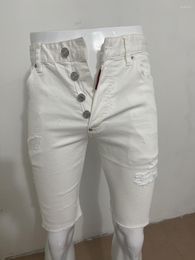 Men's Jeans 2023 Spring/Summer Capris Trendy Broken White Simple Versatile Slim Fit Denim Shorts For Men