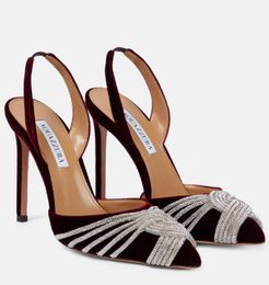 2024 Aquazzura Gatsby Sandals обувь спиральные обертывание ремней насосы Stiletto каблуки заостренные пальцы-леди Gladiator Sandalias Weddingpartydress