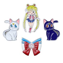 Pins Brooches Harong Sailor Moon Brooch Sailor Suit Bow Magic Cat Luna Enamel Pins Badge for Girl Anime Kawaii Jewellery Backpack Hat Collar Pin HKD230807