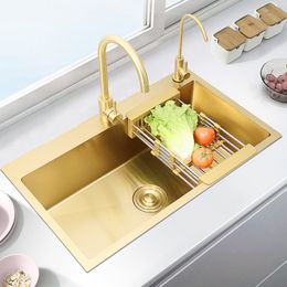 Gold Nano Stainless Steel Kitchen Sink Single Bowel 304 Handmade Undercounter Basin Kitchen Sink 60x45cm