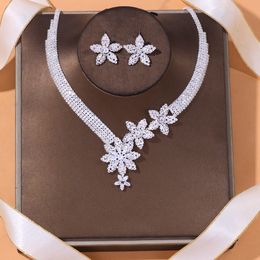 Wedding Jewellery Sets Stonefans Zircon Flowers Necklace and Earrings Set for Women Fashion Nigeria Party Gift 230804