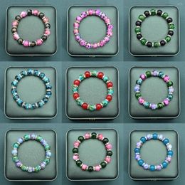 Link Bracelets 10mm Multi Printed Glass Beads & 8mm Crystal Rings Handmade Stretch Bracelet For Women