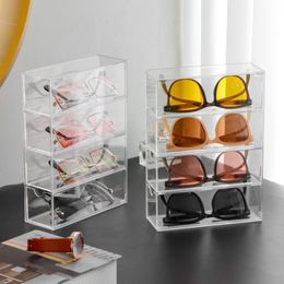 Sunglasses Cases Transparent Acrylic Storage Box Case for Glasses 4-layer Sunglasses Display Case Desktop Sundries Storage Pull Glasses Box 230807