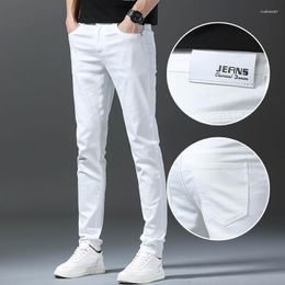 Men's Jeans 2023 Autumn White Straight Slim Solid Colour Casual Denim Trousers Classic Male Brand Clothing Pants