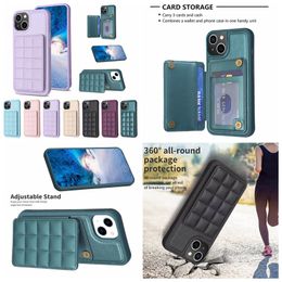 S23 3 Cards Pocket Pack Wallet PU Leather Cases For Samsung S23 Ultra S22 Plus S21 A54 A34 A14 A53 A13 Square Chequered Cash Pocket Shockproof TPU Holder Phone Back Cover