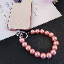 Hand-held Chain Universal Case with Patch Anti-lost Strap Mobile Lanyard Wrist Short Hand-beaded Round Bead Pendant