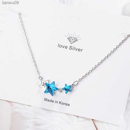 925 Sterling Silver Blue Star Crystal Pendants Necklaces For Women Party Luxury Designer Jewellery Free Shipping Offers GaaBou L230704