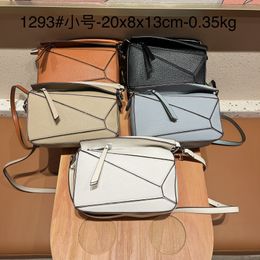 Portable Geometric Bag Spring and Summer New All-Match Stitching Litchi Pattern Messenger Bag Lightweight and Large Capacity Pillow Bags Women