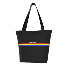 Shopping Bags Fashion Love Wins Pride Stripe Tote Bag Recycling GLBT LGBT Gay Lesbian Flag Canvas Grocery Shoulder Shopper