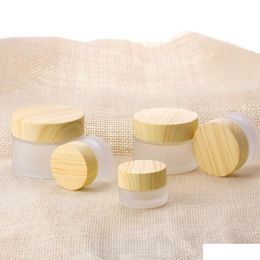 Packing Bottles Wholesale Frosted Glass Jar Cream Round Cosmetic Jars Hand Face 5G 10G 15G 30G 50G With Wood Grain Er In Drop Delivery Dhmnw