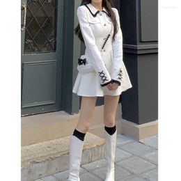 Casual Dresses French Style Small Fragrance 2023 Summer Autumn White Dress Women Sweet Celebrity High Waist Temperament Long-sleeved