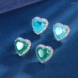 Stud Earrings EYIKA Wholesale Fashion Luxury Zircon Heart For Women Jewelry Holiday Gift Green Blue Paraiba Fusion Stone Earring