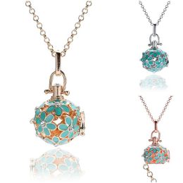 Lockets New Diffuser Essential Oil Enamel Cage Pendant Necklaces With 5 Cotton Ball Hollow Flower 60Cm Chains For Women Fashion Drop D Dhw5A